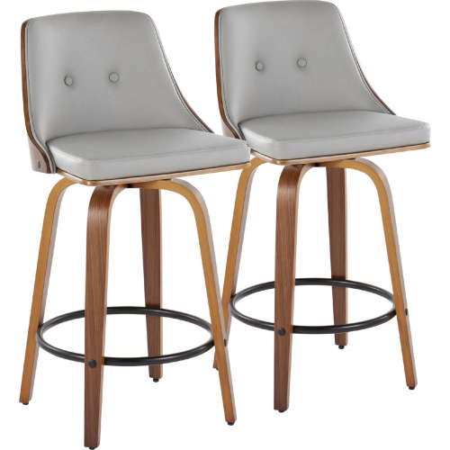 Gianna 26" Swivel Counter Stool in Walnut Wood & Light Grey Leatherette (Set of 2)